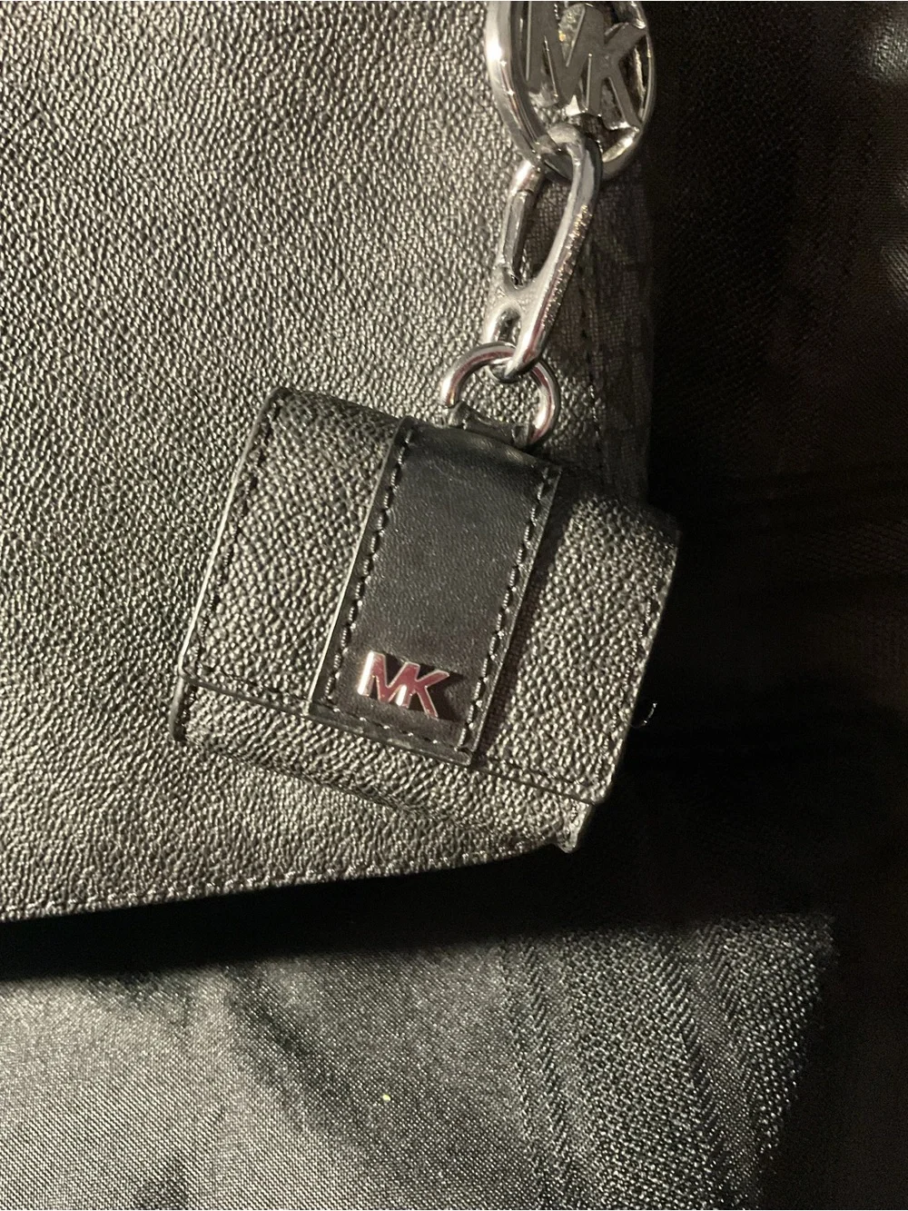 Michael Kors Black Pebbled Crossbody Bag with MK Charm and matching AirPod case